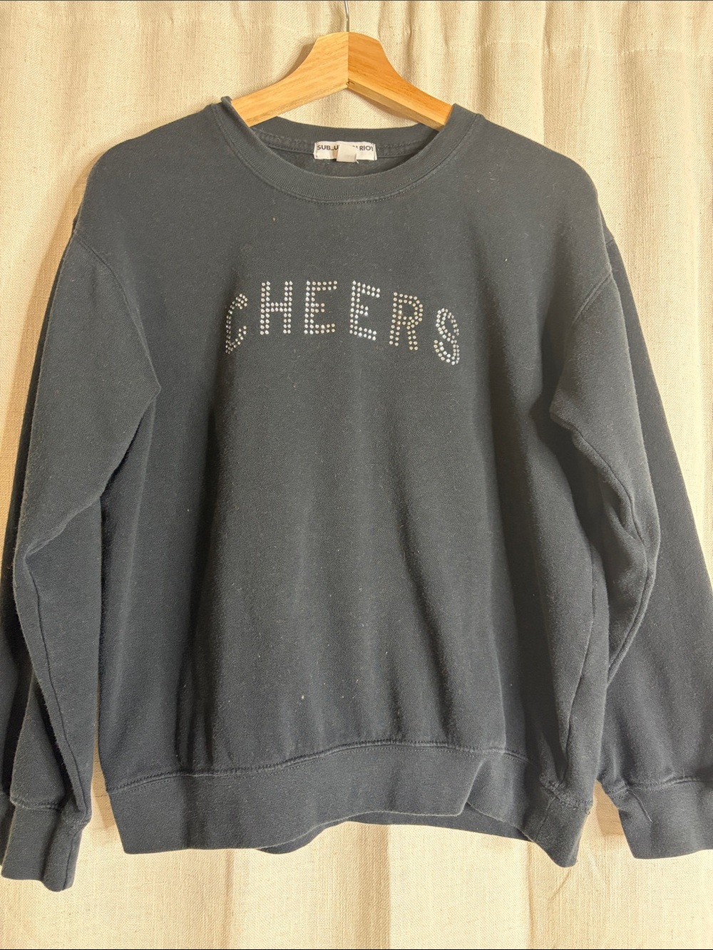 Sub_Urban Riot Black 'CHEERS' Rhinestone Crewneck Sweater